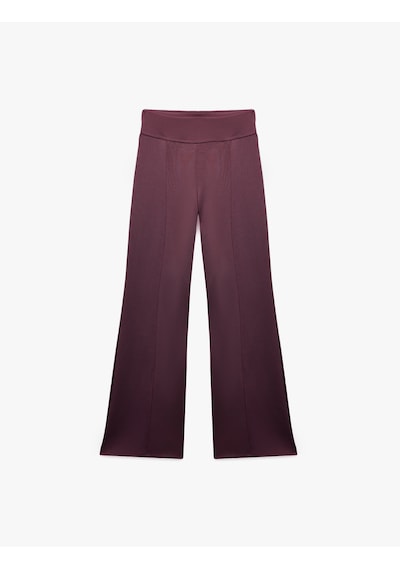 Koton Viskon Modal Kumaş Slim Fit Nervürlü İspanyol Paça Pantolon Mor 6sak40094ek