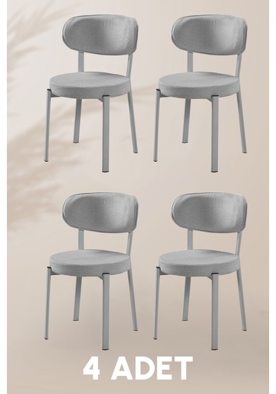 Sakura Sandalye - Krem - Metal Beyaz Ayak 4 Adet - Salon Sandalyesi / Mutfak Sandalyesi