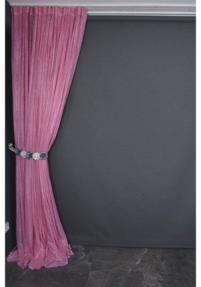 Kdk 2580 Desen Pembe Renk Tek Kanat Hazır Dikilmiş Pileli Fon Perde 300 260 Cm Pembe