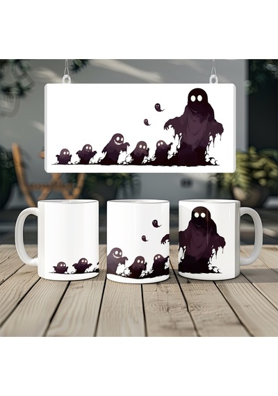 Hayalet Ailesi Desenli Kupa Spooky Ruhunu Sevenlere Özel Eğlenceli Hediye Bardak Beyaz