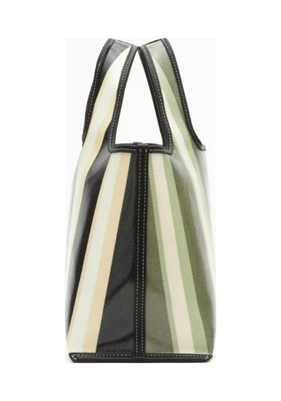 3.1 Phillip Lim Mini Çift Çizgili Pazar Çantası, Şık & Kompakt, Kaplamalı Kanvas El Çantası Yeşil