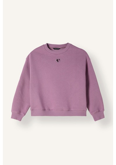 Defacto Relax Fıt Bisiklet Yaka Kalp Desenli İçi Yumuşak Tüylü Kalın Sweatshirt Kumaşı Sweatshirt Kız Çocuk I6192a826wnpr237 Mor-pr237
