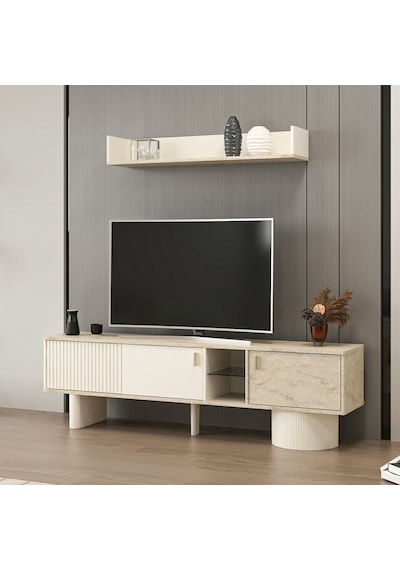 Valento Üst Raflı Tv Ünitesi - Aytaşı-traverten Çok Renkli