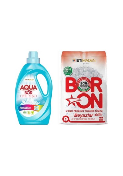 Aquabor Sıvı Çamaşır Deterjanı Renkliler İçin 33 Yıkama + Boron Toz 4 Kg Beyazlar İçin 26 Yıkama 85360859