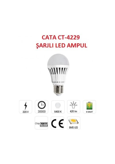 Cata 4229 Şarjlı Led Ampul 7W Beyaz Işık