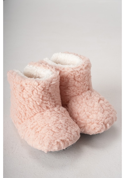 Pufien Çocuk Panduf, Bebek Ev Botu, Yumuşak Kuzu Kumaşı Bebek Panduf Wellsoft Botkuzu, 26-27 - Pembe