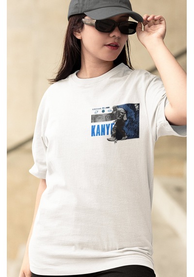 Kanye West Rapper Şarkıcı Sırt Baskılı Unisex Oversize Tişört Beyaz