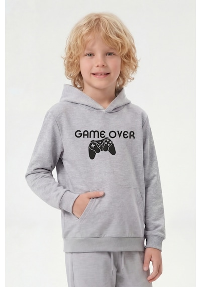 Panios Kids 3'lü Kanguru Cepli Kapüşon Detaylı Baskılı Erkek Çocuk 3 Parça Sweatshirt Gri - Siyah - Lacivert