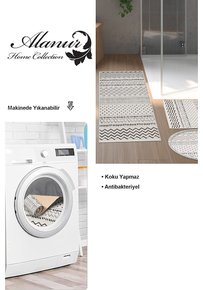 Dekoreko Kaymaz Taban Djt 3 Lü Banyo Paspas Takımı Yıldız Deri Karışık Iskandinav F5086 Bej