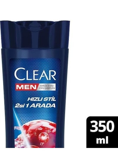 Clear Men Kepeğe Karşı Etkili Şampuan Hızlı Stil 2'si 1 Arada Kolay Şekil Alan Saçlar 350 Ml Mavi