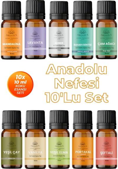Anadolu Nefesi Esansiyel Uçucu Koku Yağı Buhurdanlık Yağı Difüzör Esansı 10'lu Set 10x10ml Karışık