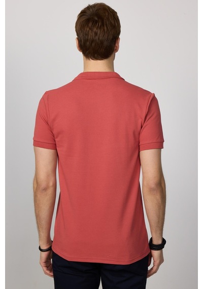 Tudors Slim Fit Düz Polo Yaka Erkek Kiremit Turuncu Tişört-20796-Kıremıt Kiremit
