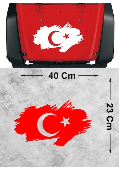 Ay Yıldız Sticker - Türk Bayrağı Sticker - Oto Araba Kaput Cam Karavan Motosiklet Araç Sticker - 00341 40x23 Cm