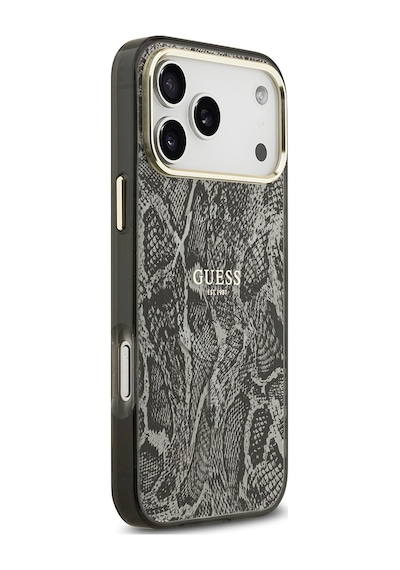 Apple Uyumlu iPhone 17 Pro Max  Kılıf Guess Lisanslı M-safe Özellikli Yazı Logolu Python Desen Kapak Siyah Siyah