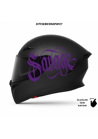 Savage Kask Sticker Motor Kaskı İçin Premium Yazı Sticker Mor