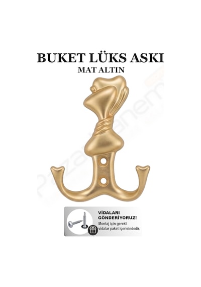 Buket Askı Lüks Vestiyer Duvar Dolap Elbise Askısı Mat Altın