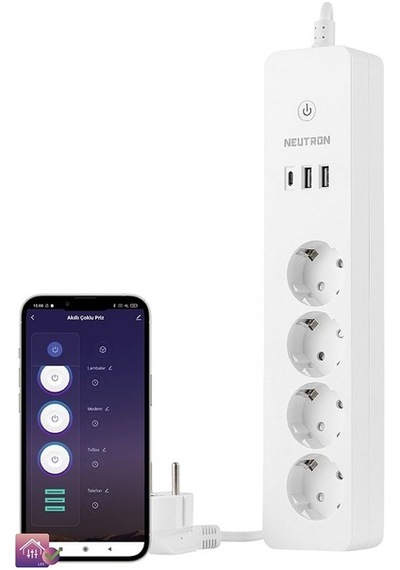 Neutron Ntl-sw07 1050 Joule Akım Korumalı Wifi Akıllı Grup Priz 4 Lü, 2 Usb + Type-c, 1 Mt Kablo 1 M