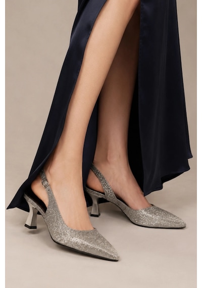 Sovenso Lurezza Suni Deri Tül Detaylı Platin Sivri Burunlu Stiletto