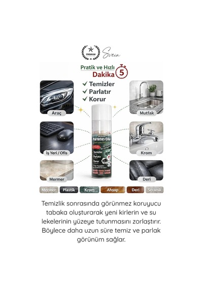 Parlatıcı Paslanmaz Çelik Yüzey Temizleyici Parlatıcı Sprey 500 Ml Ankastre Fırın Davlumbaz Buzdola