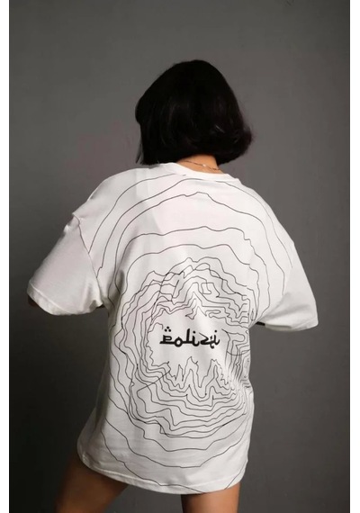 Bisiklet Yakalı Sırt Baskılı Oversize T-shirt - Beyaz