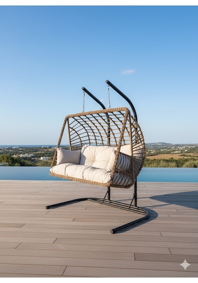 Lüx Çift Kişilik Rattan Bahçe Ve Balkon Salıncağı Kahverengi