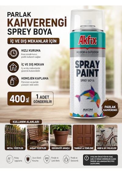 Akfix Sprey Boya Renk Seçiniz 400 Ml İç Ve Dış Cephede Kullanılabilir Mükemmel Kapatıcılık Parlak Kahverengi Akfix Sprey Boya Renk Seçiniz 400 Ml İç Ve Dış Cephede Kullanılabilir Mükemmel Kapatıcılık Parlak Kahverengi