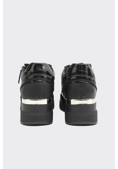 Derinet Yüksek Taban Hakiki Deri Kadın Sneaker Siyah Siyah