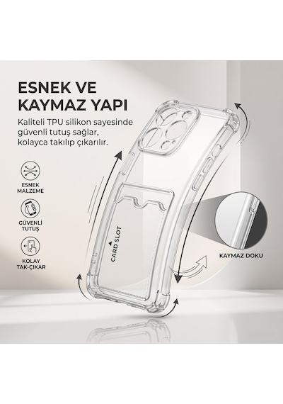 Caseonn Huawei Mate 80 Kılıf Airbag Kristal Kartlık Bölmeli Silikon Kapak Şeffaf