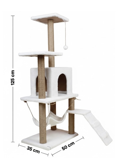 Missidea B07 Hamaklı Yuvalı Lüx Kedi Tırmalama Oyun Evi Beyaz