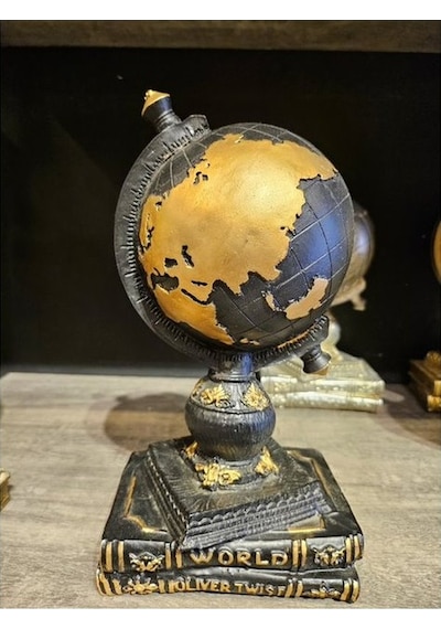 Gold Detaylı Siyah Yerküre Biblo