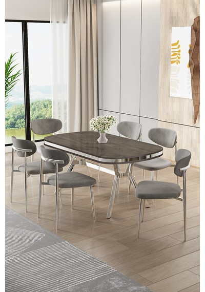 Canisa Olya Serisi 90x168 Lak Panel Antrasit İroni Masa Takımı Krom Ayaklı 6 Gri Sandalye Antrasit İroni Masa Gri Sandalye Canisa Olya Serisi 90x168 Lak Panel Antrasit İroni Masa Takımı Krom Ayaklı 6 Gri Sandalye Antrasit İroni Masa Gri Sandalye