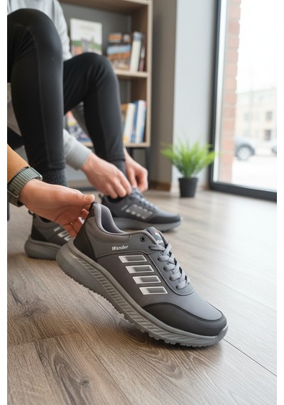 Enoch Unisex Hafif Tabanlı Bağcıklı Yürüyüş Ve Koşu Ayakkabısı Günlük Sneaker Füme