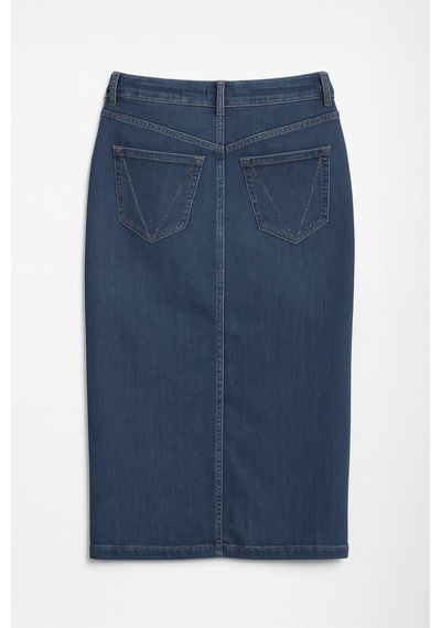 Banny Jeans Önü Yan Düğmeli Midi Boy Likralı Jean Etek Lacivert