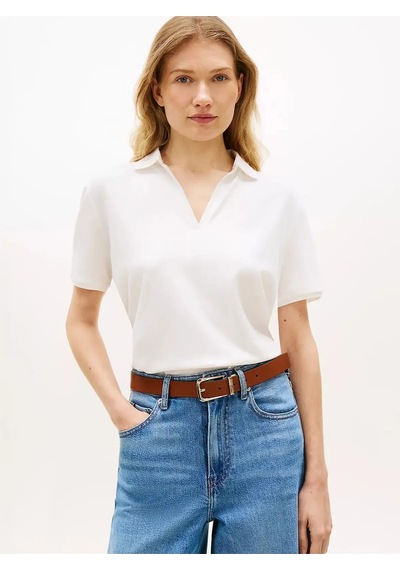 Tommy Hilfiger Lyocell Pıque Open-nk Ss Polo Kadın Beyaz Polo - Ww0ww48720