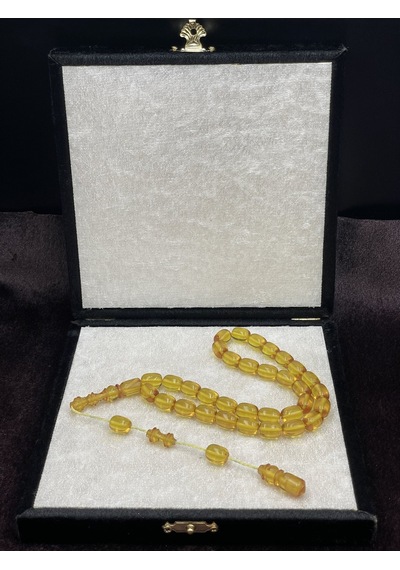 Sistemli Sarı Ateş Kehribar Tesbih 8x12 Mm