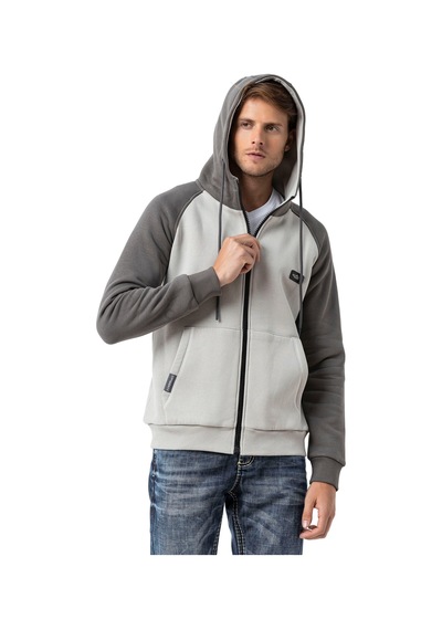 Cipo & Baxx Erkek Kapüşonlu Regular Fit Renk Bloklu Sweatshirt Cl579 Gri