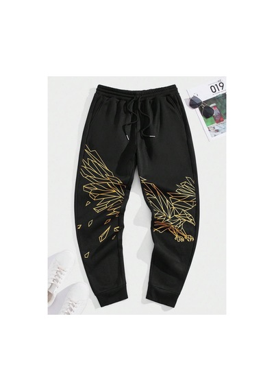 Tarzsokak Legnd Eagle Print Drawstring Waist Eşofman Altı Siyah