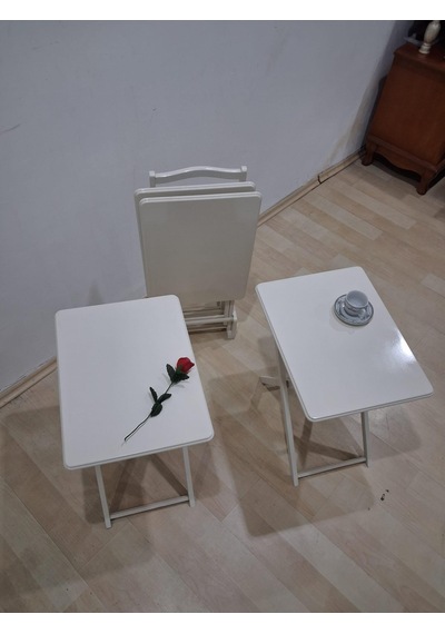 Zigon Çanta 90675 Sehpa Dikdörtgen Düz Model Kayın Torna Parlak Krem Boya El Yapım Bej