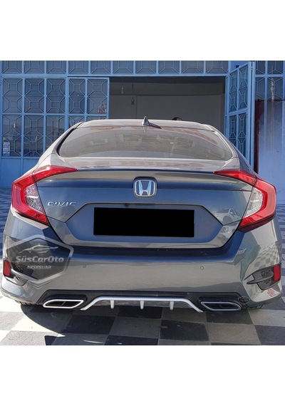 Honda Civic Fc5 2016-2021 Araca Özel Siyah Gri Arka Difüzör Tırnaklı Çift Kare Egzoz Çıkışlı Arka Tampon Eki İthal 1.sınıf 00 Şüscaroto Aksesuar