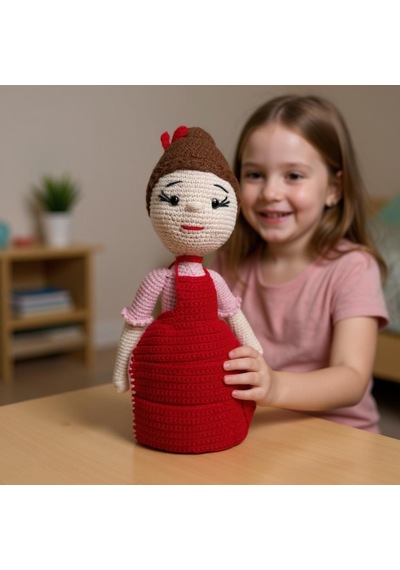 Kız Çocuklar İçin Kırmızı Elbiseli Amigurumi Oyuncak Kırmızı