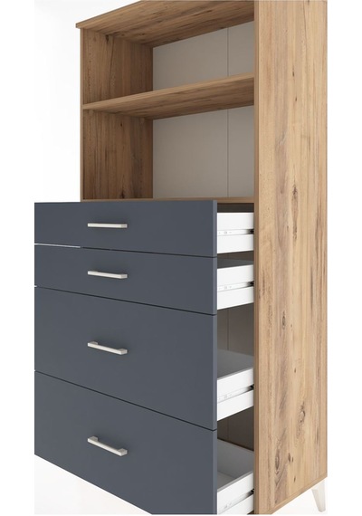 Hyperion Dolap 2 Raflı 4 Çekmeceli 88x44x182 Çam-antrasit Atlas Çam