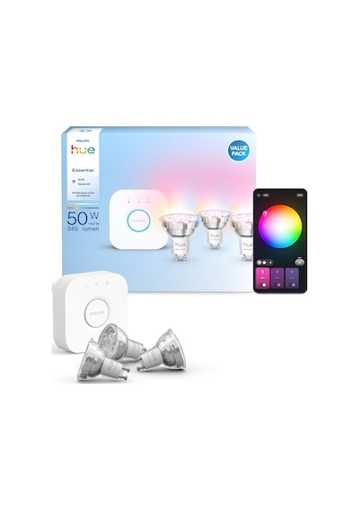 Philips Hue Essential 3'lü Gu10 Spot Başlangıç Seti 345 Lumen Çok Renkli