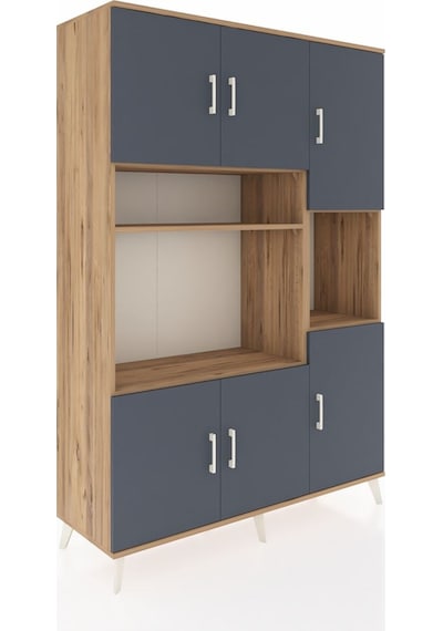 Hyperion Dolap 9 Raflı 6 Kapaklı 132x44x195 Çam-antrasit/çam Çam