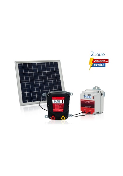 Puhu Güneş Enerjili Elektrikli Çit Cihazı 2 Joule 20w Panel + 12v/14ah Jel Akü