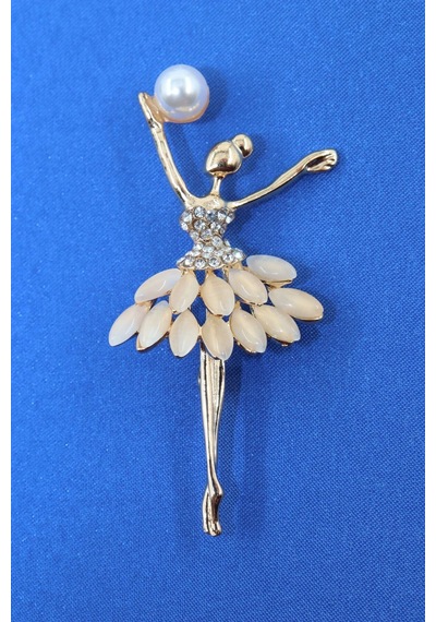 İncili Zirkon Taşlı Balerin Broş. Yaka İğnesi Balerin Broş, İncili Broş. Kadın Broş. Balerin Broş. Gold