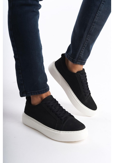 Mubiano Hakiki Deri Mbnbkm3-s Erkek Nubuk Siyah Sneaker & Spor Ayakkabı Siyah