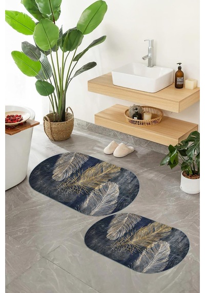 Buççin Online Mağaza Dijital Baskılı Kaymaz Taban Yıkanabilir Oval Banyo Paspası 2'li Klozet Takımı Polyester Çok Renkli