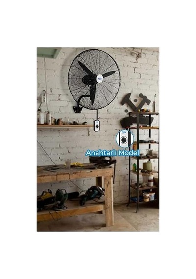 Ayrex Hims Hef-da650 190w 65 Cm Siyah 3 Kanat Anahtarlı Sanayi Tipi Duvar Vantilatörü