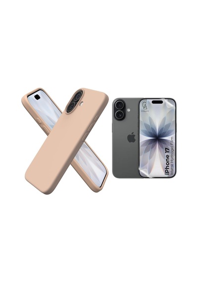 Apple Uyumlu iPhone 17 Içi Kadife Lansman Kılıf Ve Mat Seramik Tam Kaplayan Cam Ekran Koruyucu Desert Gold