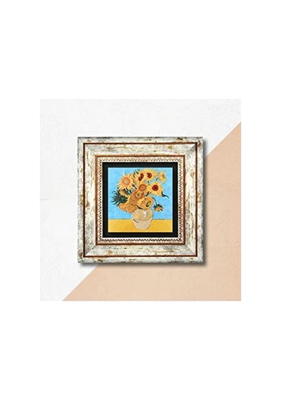 Van Gogh On İki Ayçiçekli Vazo Taş Duvar Tablosu - Çerçeveli Taş Tablo - Dekoratif Duvar Sanatı - Modern Ev Ve O Diğer